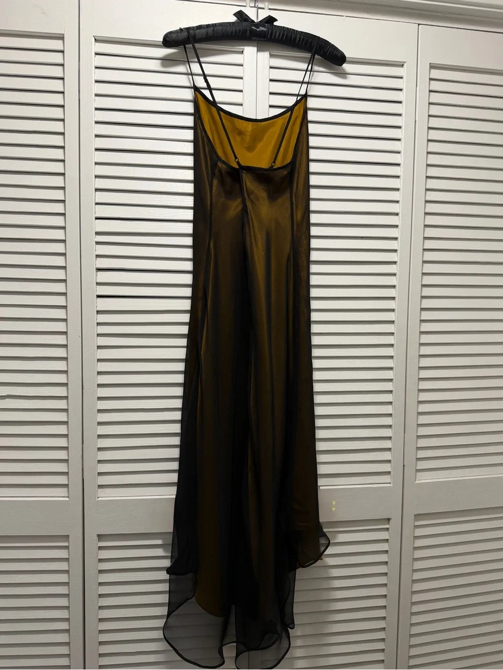 Vintage Victoria's Secret Mustard Slip Dress with Black Sheer Overlay - Picture 4 of 9